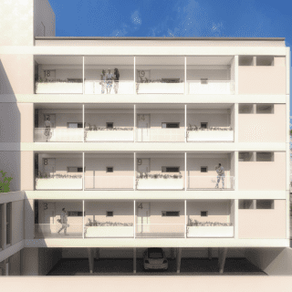 Render de vista exterior frontal del pulmón del complejo