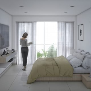 Render de vista del dormitorio de una de las unidades