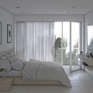 Render de vista del dormitorio de una de las unidades