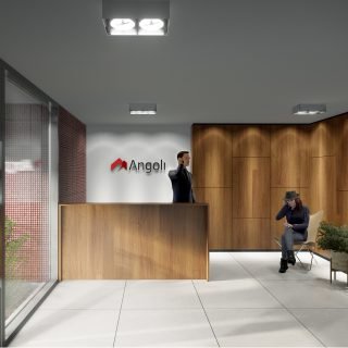Render de vista lateral del hall interior