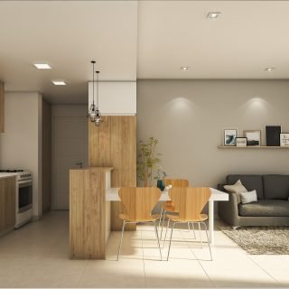 Render de living de unas de las unidades