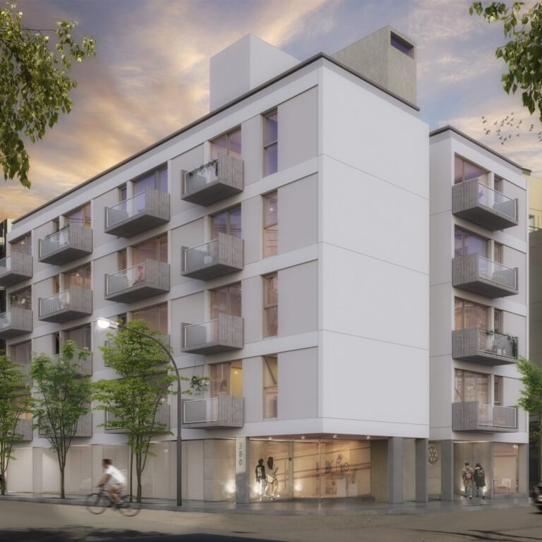 Render de vista exterior en perspectiva de la fachada de 9 de julio 1400